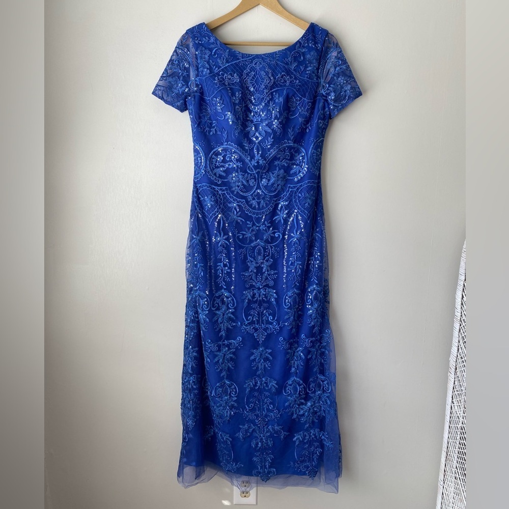 NWT JJ's House A-line Boat Neck Ankle-Length Lace Evening Dress With Sequins 10 - Picture 4 of 15